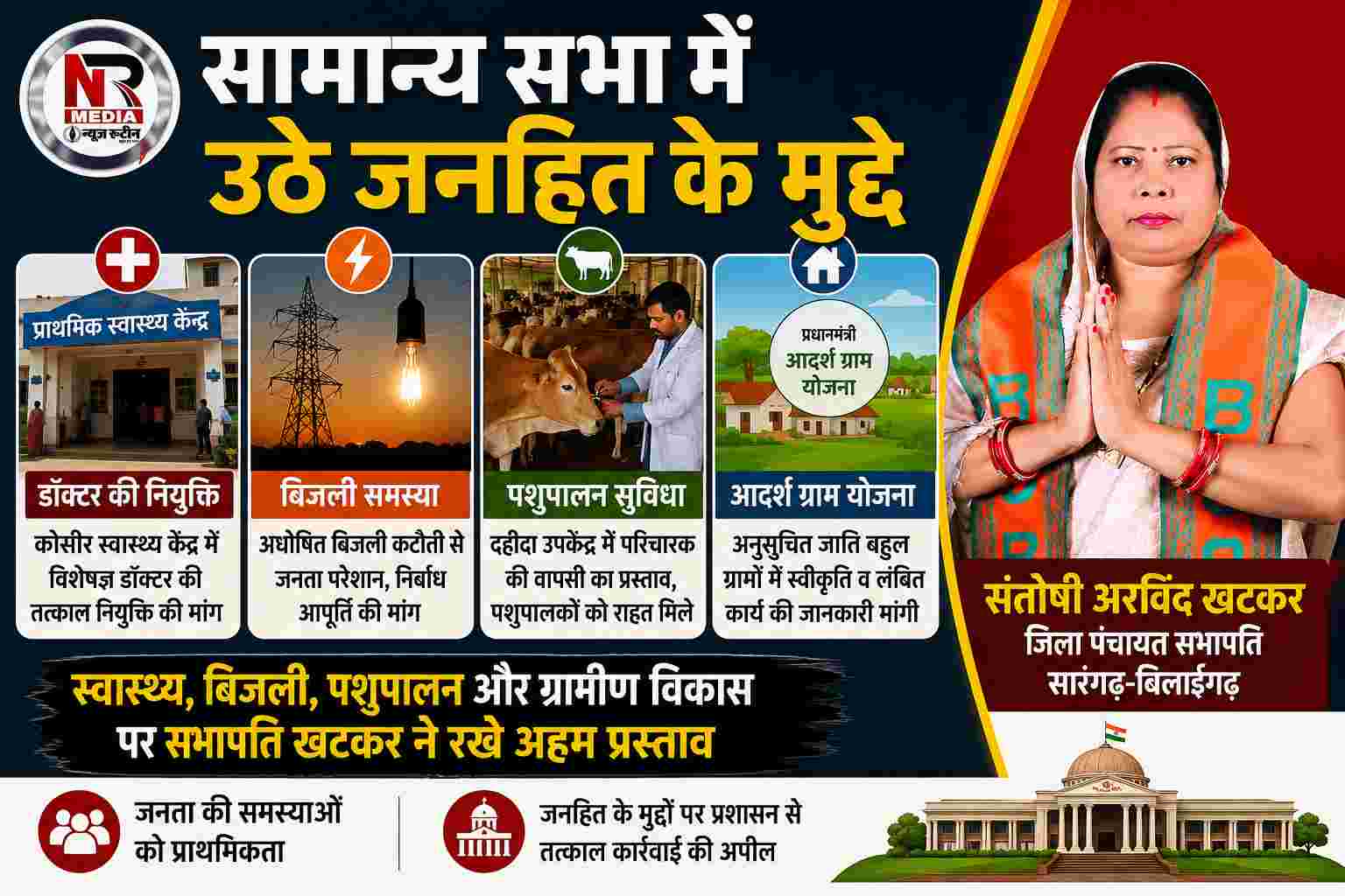 Sarangarh News : जिला पंचायत सभापति संतोषी अरविंद खटकर ने स्वास्थ्य, बिजली व पशुपालन मुद्दों पर तत्काल कार्रवाई के प्रस्ताव रखे
