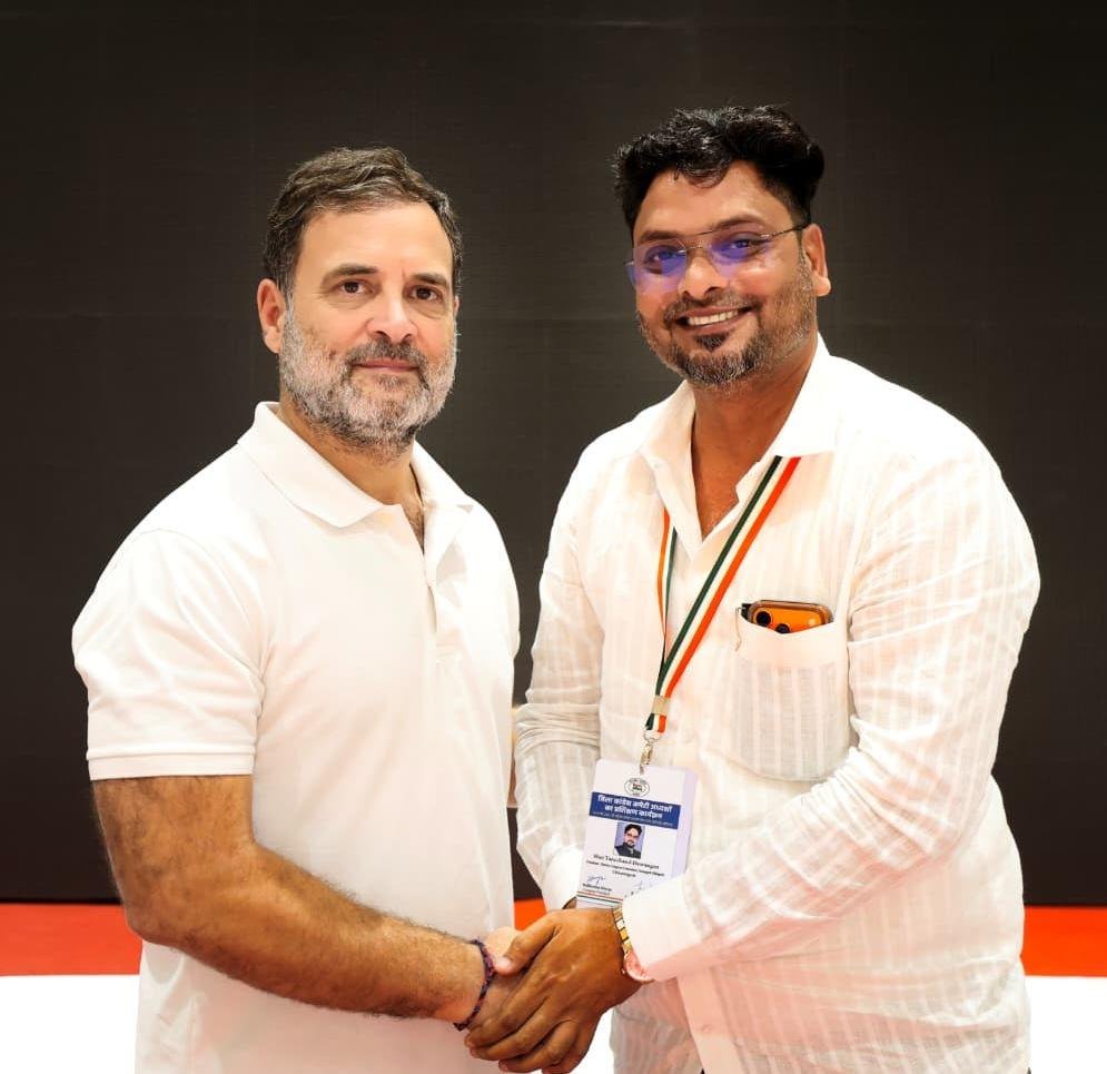 कांग्रेस प्रशिक्षण शिविर: राहुल गांधी से सारंगढ़-बिलाईगढ़ अध्यक्ष ताराचंद देवांगन की महत्वपूर्ण मुलाकात, संगठन को बूथ तक मजबूत करने का संदेश