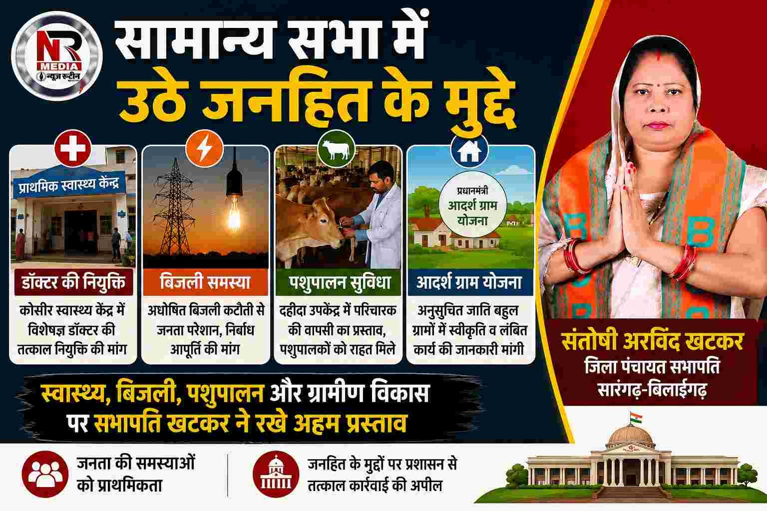 जिला पंचायत सभापति संतोषी अरविंद खटकर ने स्वास्थ्य, बिजली व पशुपालन मुद्दों पर तत्काल कार्रवाई के प्रस्ताव रखे