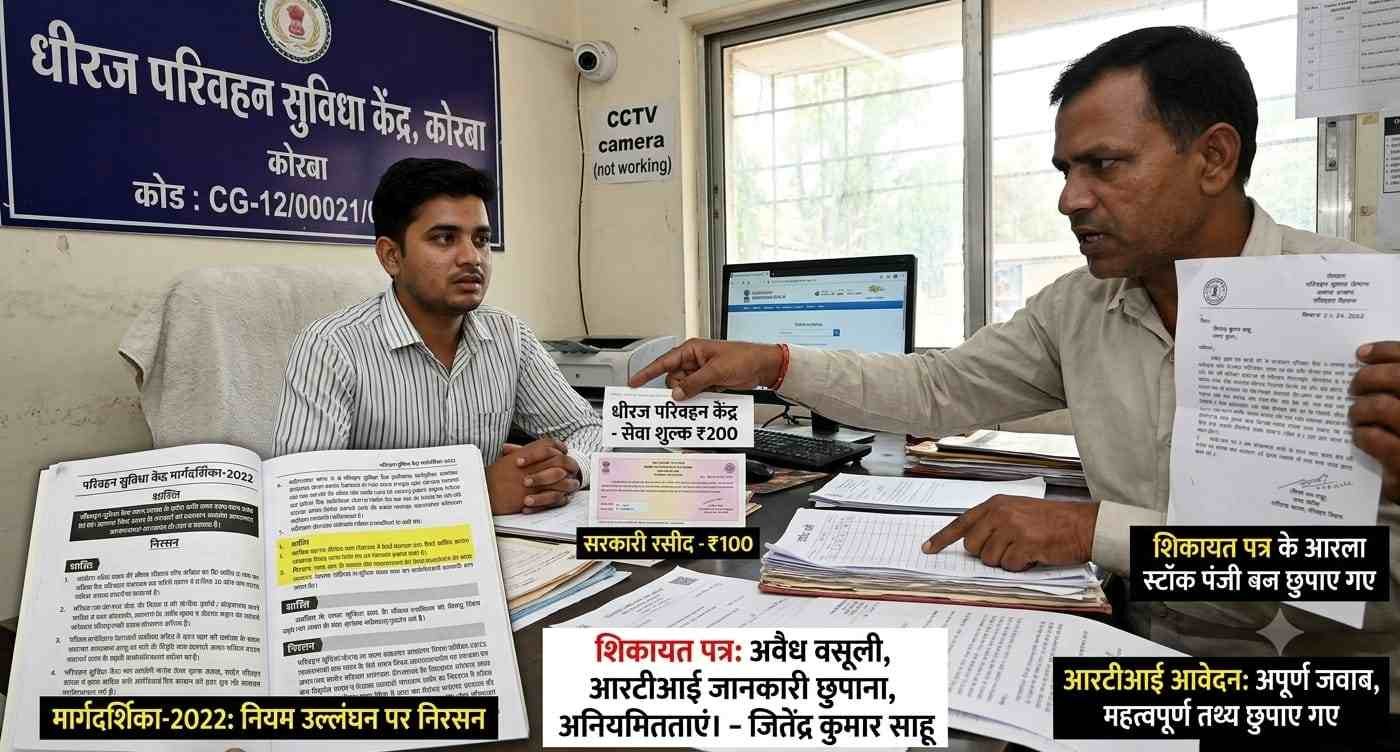 कोरबा: धीरज परिवहन सुविधा केंद्र पर अवैध वसूली के गंभीर आरोप, प्राधिकार पत्र रद्द करने की मांग