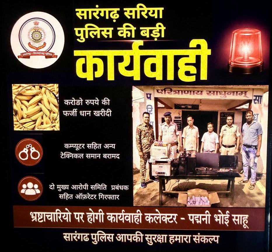 धान खरीदी घोटाला: साल्हेओना केंद्र में 99 लाख की हेराफेरी, दो आरोपी गिरफ्तार