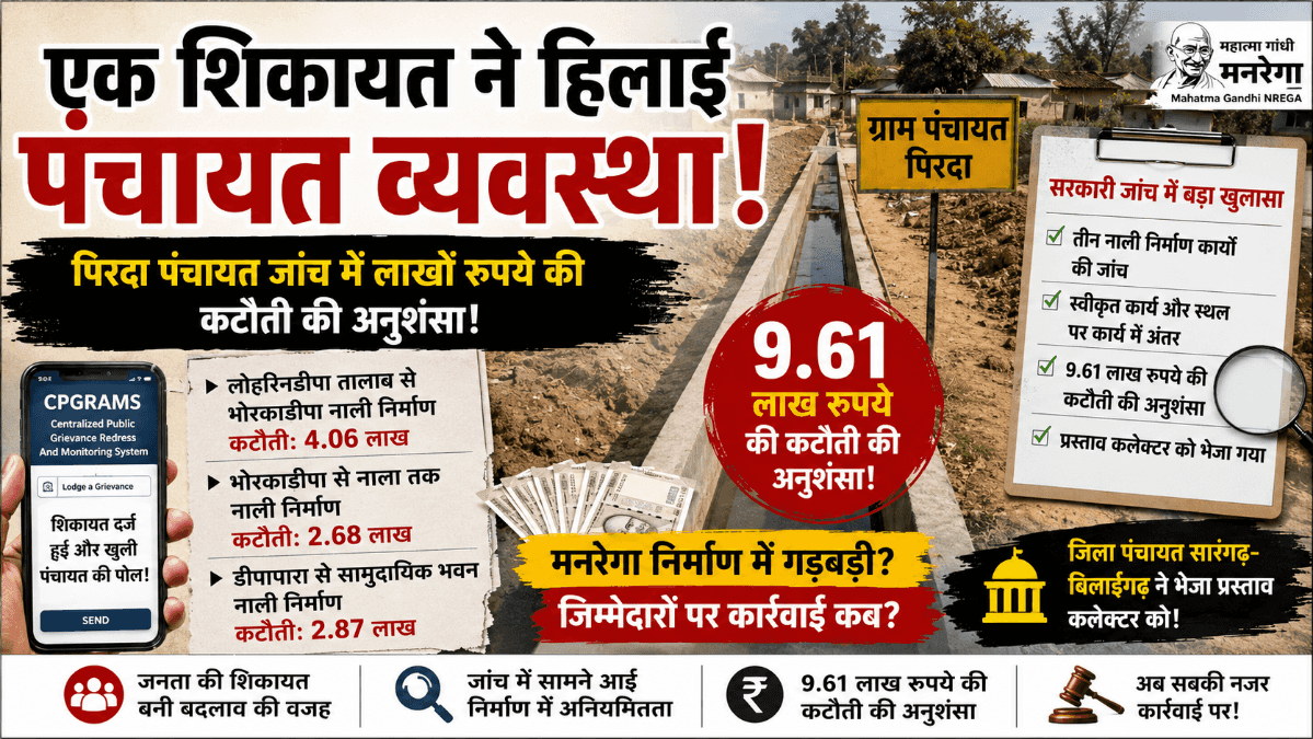 पिरदा पंचायत जांच में बड़ा खुलासा: तीन नाली निर्माण कार्यों में 9.61 लाख रुपये की कटौती की अनुशंसा