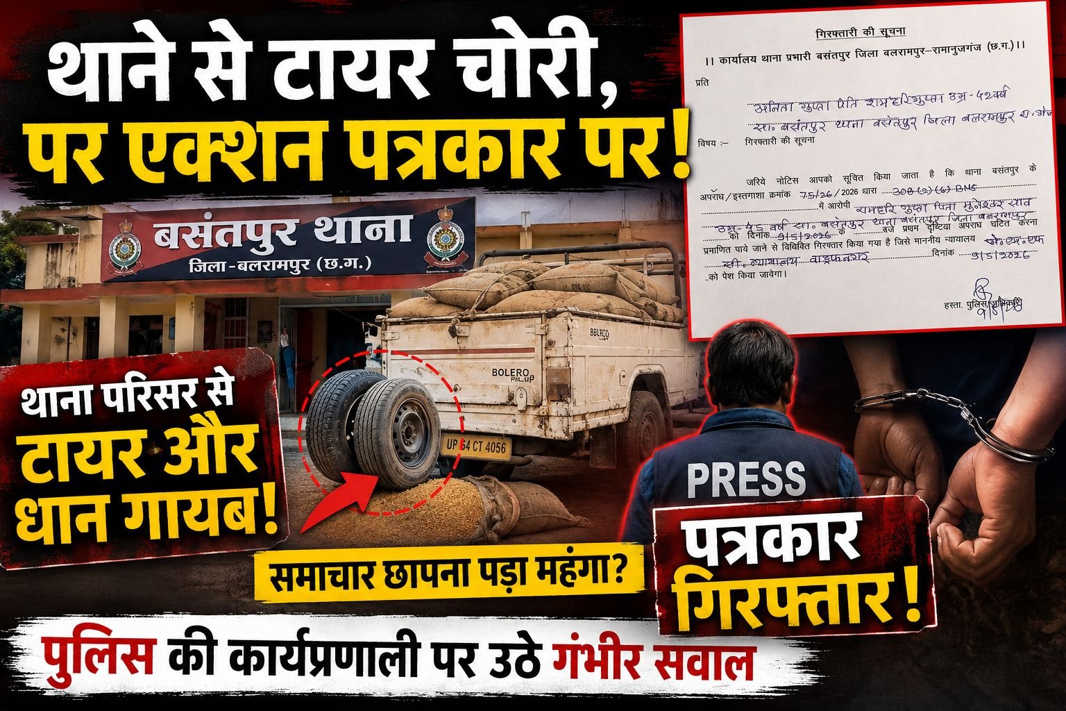 थाने से टायर चोरी का रहस्य बरकरार, पत्रकार की गिरफ्तारी से भड़का आक्रोश; बसंतपुर थाना पुलिस की कार्यप्रणाली पर गंभीर सवाल